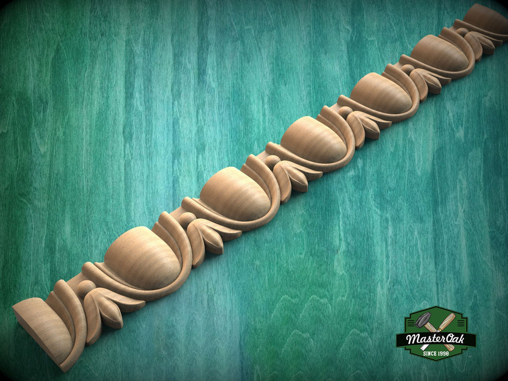 Traditional Flower and Egg Pattern Wood Moulding - Classic Decor, 40" Versatile Wood Trim, 1 pc, Unpainted, Carved Baguette