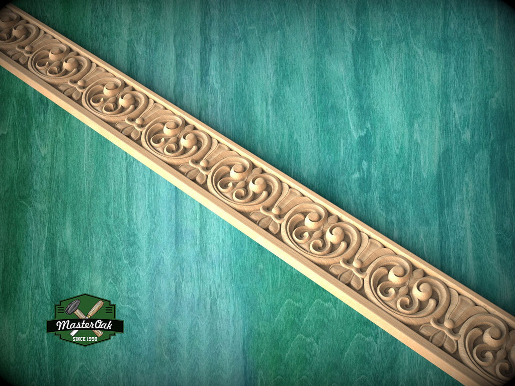 Wooden Moulding with Botanical Motif - Classic Rococo Flourish Style , 40" Classic & Modern Decor, 1 pc, Unpainted, Wood Carved Baguette