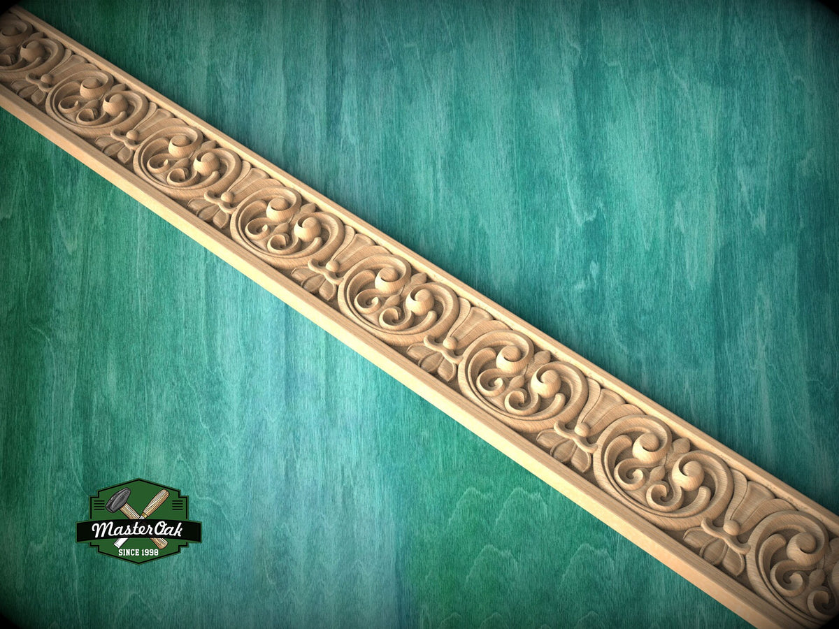 Wooden Moulding with Botanical Motif - Classic Rococo Flourish Style , 40" Classic & Modern Decor, 1 pc, Unpainted, Wood Carved Baguette