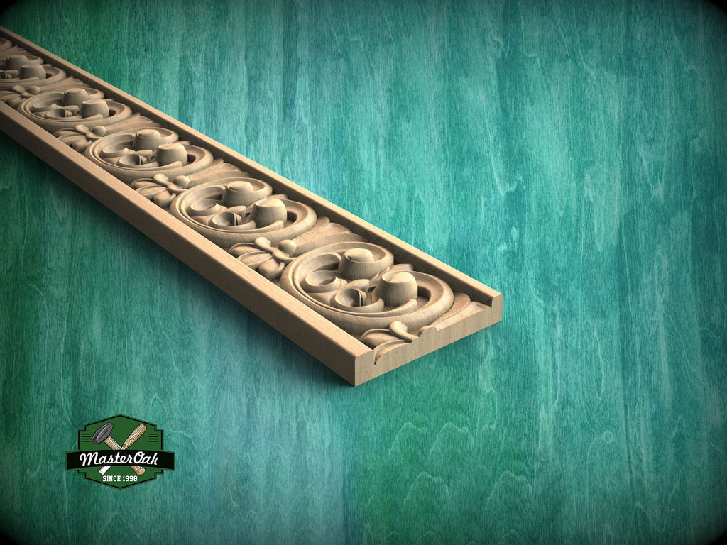Wooden Moulding with Botanical Motif - Classic Rococo Flourish Style , 40" Classic & Modern Decor, 1 pc, Unpainted, Wood Carved Baguette