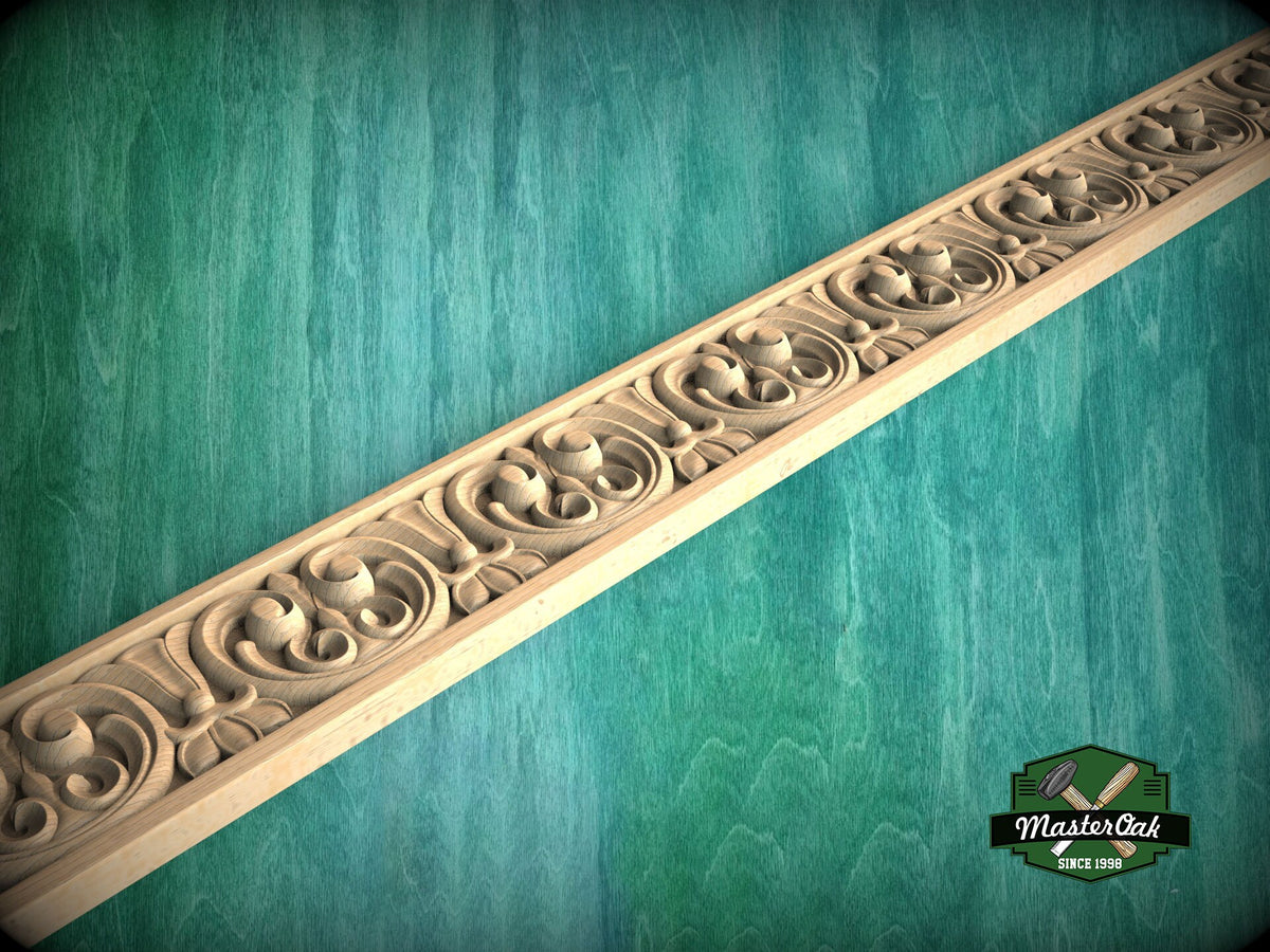 Wooden Moulding with Botanical Motif - Classic Rococo Flourish Style , 40" Classic & Modern Decor, 1 pc, Unpainted, Wood Carved Baguette