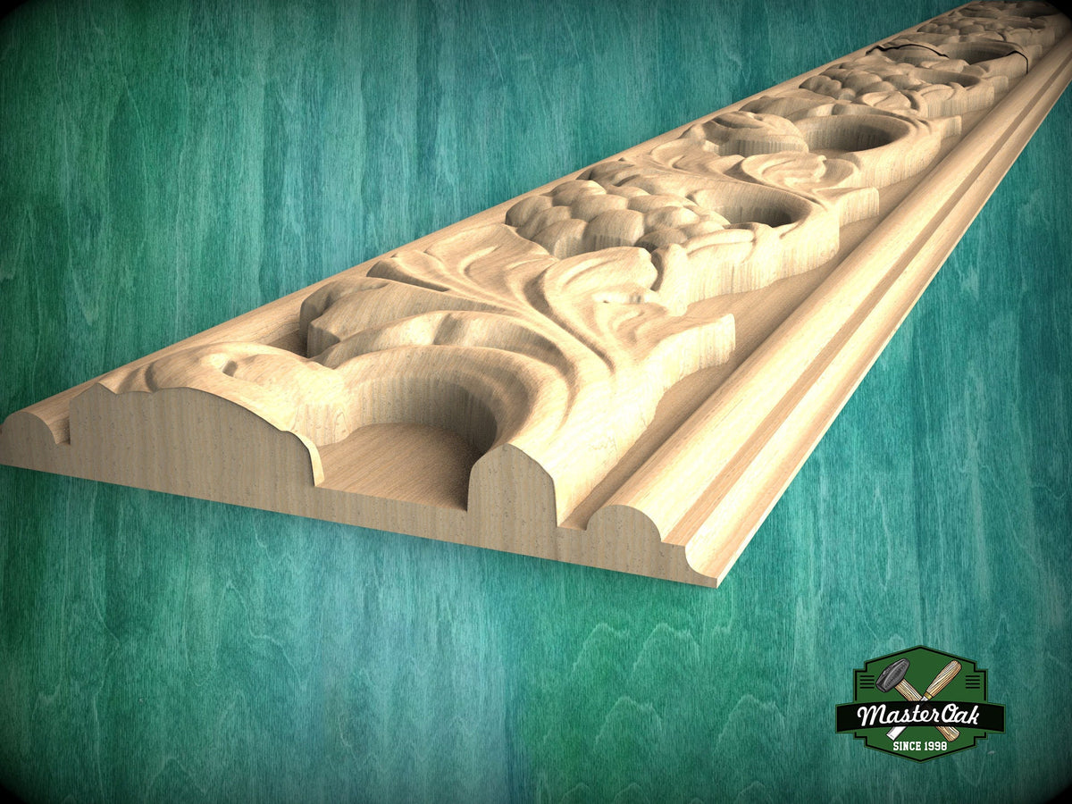 Vineyard Bounty Carved Moulding – Grape and Leaf Pattern,  40" , 1 pc, Unpainted, Ornate Grape Cluster Moulding, Furniture Baguette