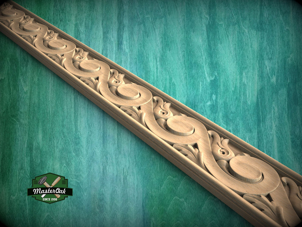 Blossom Wave Carved Wood Molding - Nature-Inspired Decor, 40", 1 pc, Unpainted, Unique Architectural Detail, Carved Baguette