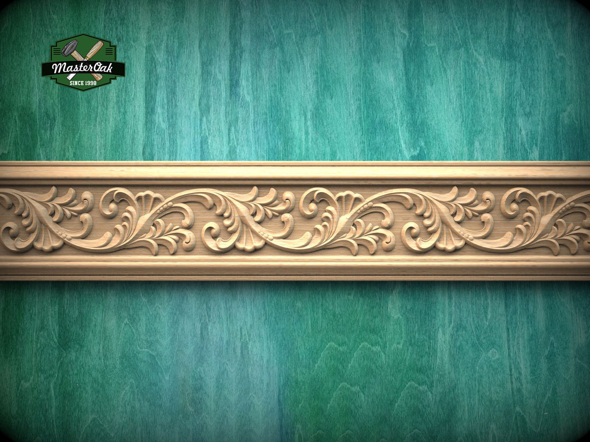 Flowing Foliage Wooden Moulding – Artisanal Craftsmanship,  40" , 1 pc, Unpainted, Classic Scroll Leaf Carved Moulding Baguette