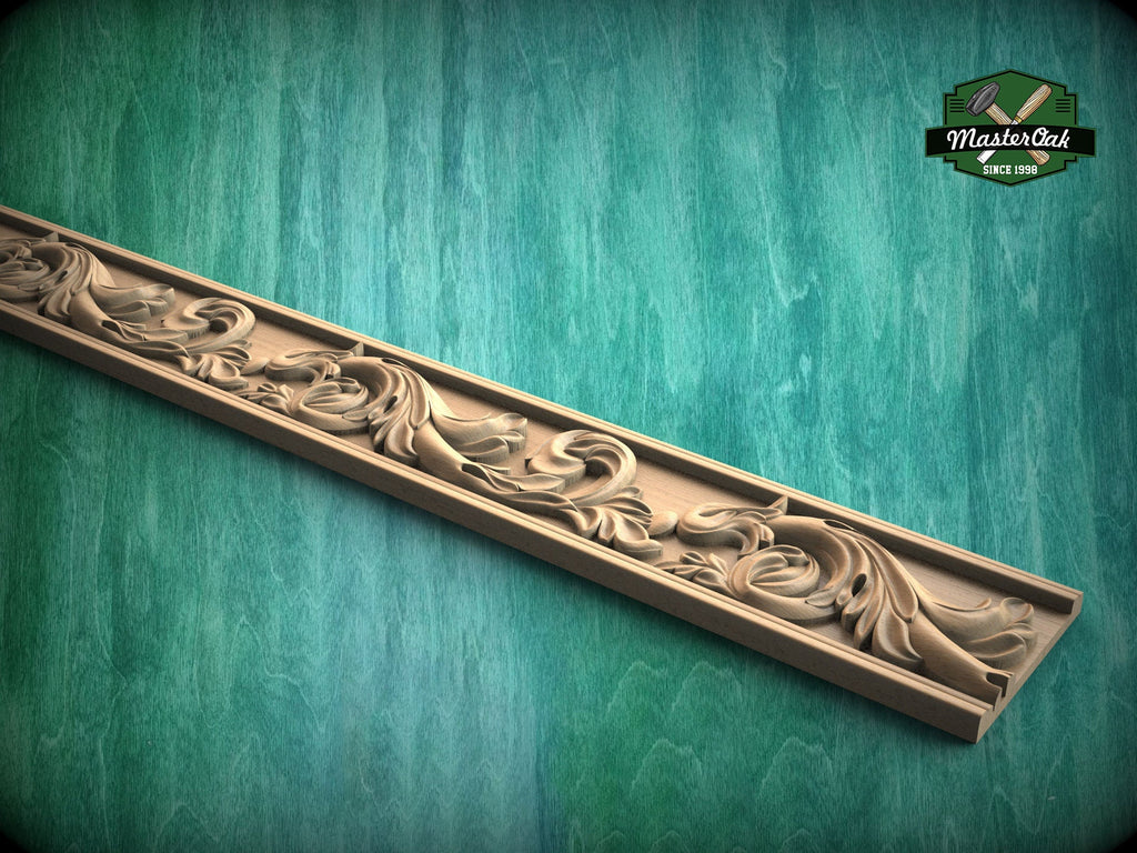 Baroque Scrollwork Wood Molding – Ornate Swirl Wood Trim,  40" , 1 pc, Unpainted, Rectangular Wooden Baguette, Furniture Moulding