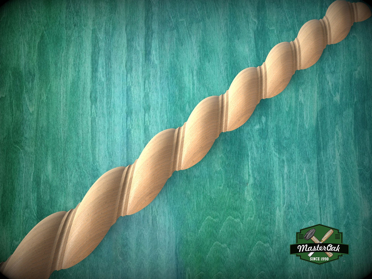 Spiral Carved Wooden Moulding – Classical Design Accen, 40" Elegant Wood Detail, 1 pc, Unpainted, Carved Baguette, Twisted Rope Wood Molding