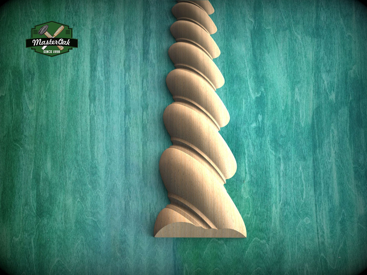 Spiral Carved Wooden Moulding – Classical Design Accen, 40" Elegant Wood Detail, 1 pc, Unpainted, Carved Baguette, Twisted Rope Wood Molding