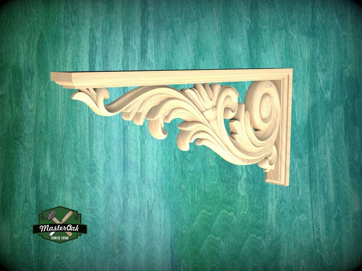 Acanthus Leaf Baroque Wood Corbel - Classical Artistry, Unpainted, Decorative Carved Wooden Corbel, Home Wall Embellishments