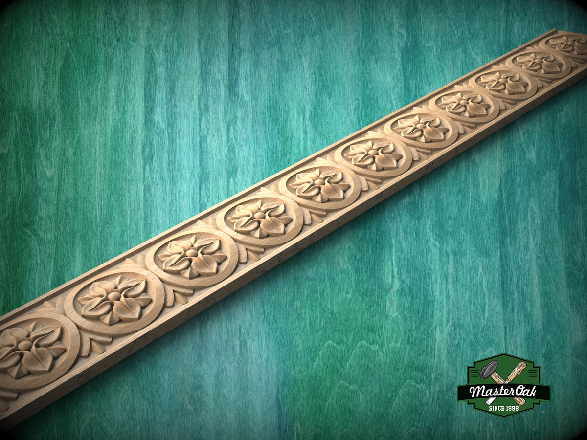 Classic Carved Wood Molding – Symmetrical Rosette Design,  40" , 1 pc, Unpainted, Hardwood Rosette Detail, Furniture Moulding