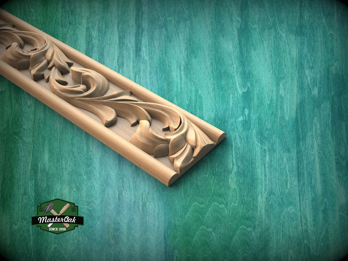 Flowing Line of Acanthus Foliage – Renaissance Acanthus Leaf Moulding, 40", 1 pc, Unpainted,  Wooden Baguette, Furniture Moulding