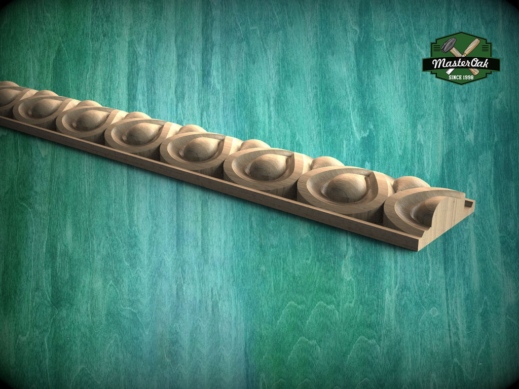 Teardrop Symphony Wood Baguette – Eco-Friendly Carved Droplet Decor, 40" Elegant Wood Detail, 1 pc, Unpainted, Carved Moulding