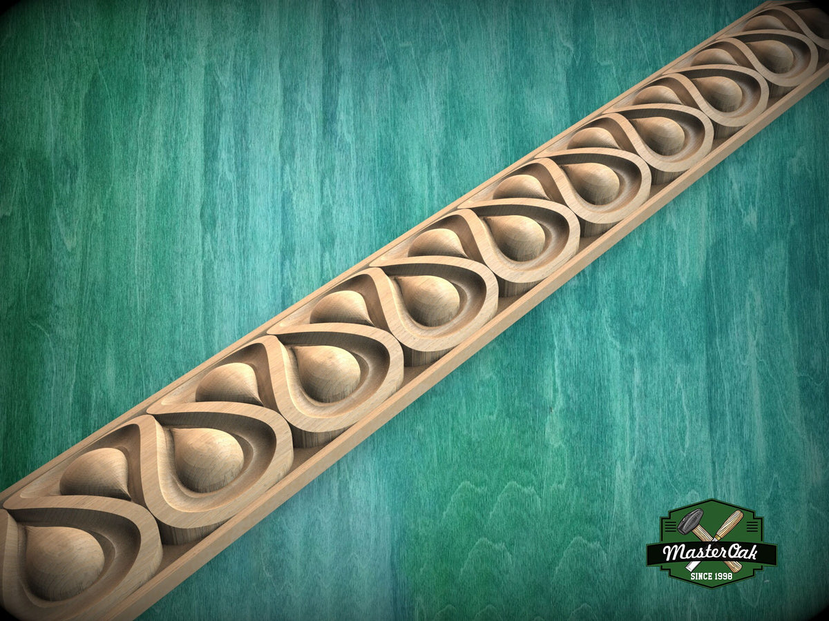 Teardrop Symphony Wood Baguette – Eco-Friendly Carved Droplet Decor, 40" Elegant Wood Detail, 1 pc, Unpainted, Carved Moulding