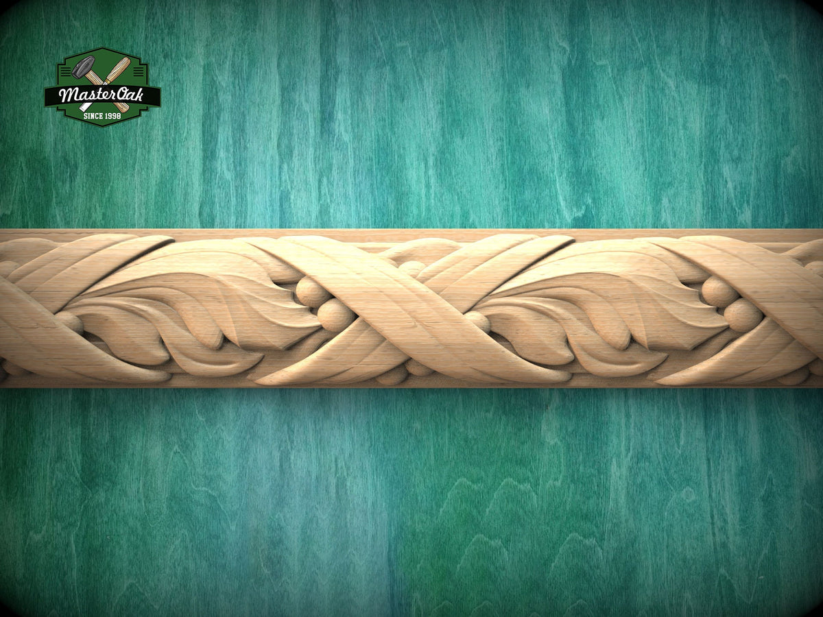 Acanthus Leaf and Berry Ribbon Molding - Classical Decor Piece, 40" Elegant Wood Detail, 1 pc, Unpainted, Carved Baguette