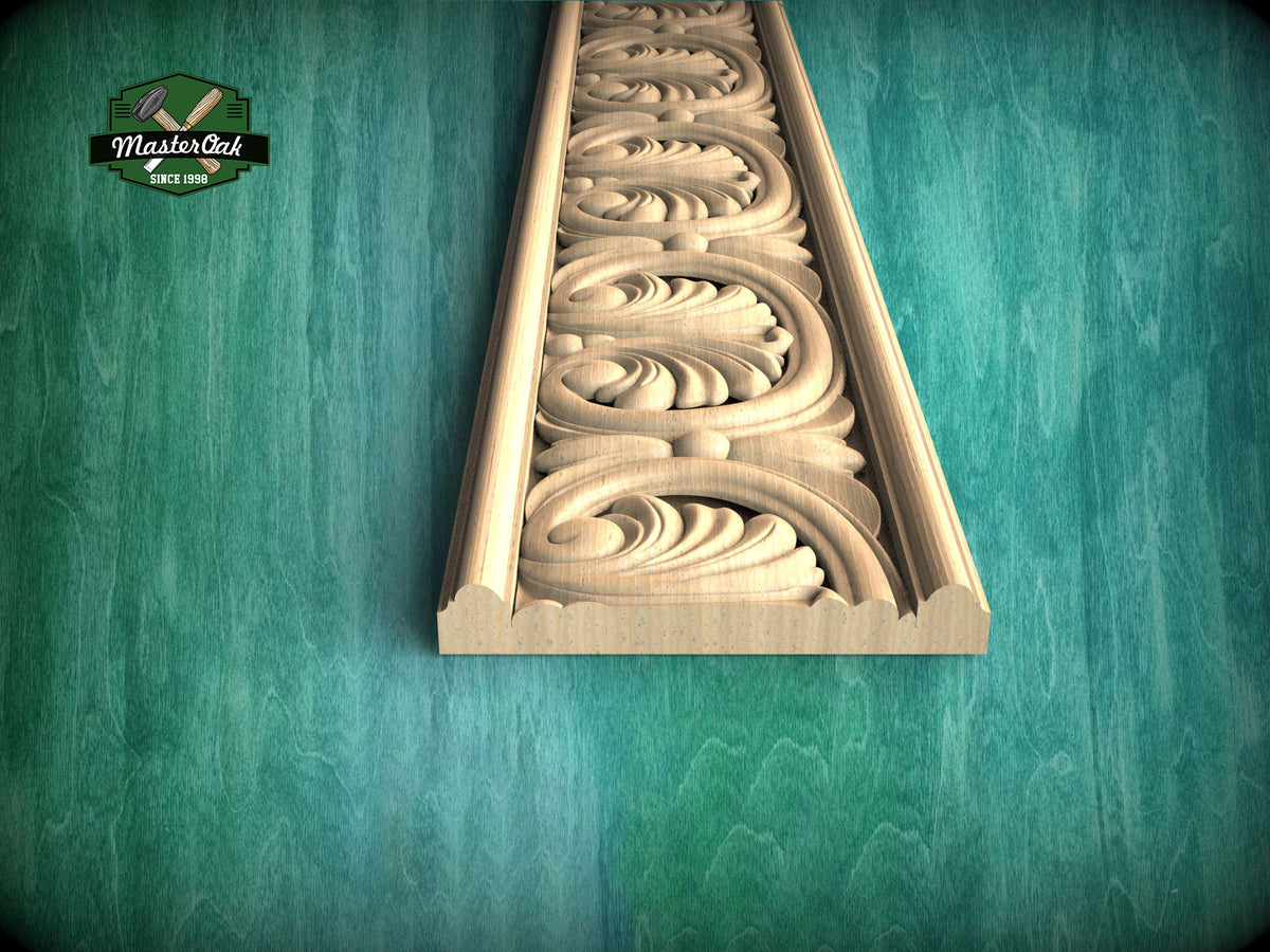 Greek Revival Wood Trim – Classical Acanthus Leaf Carved Moulding, 40" Ornate molding panel, Carved wooden Baguette, wood trim for interiors