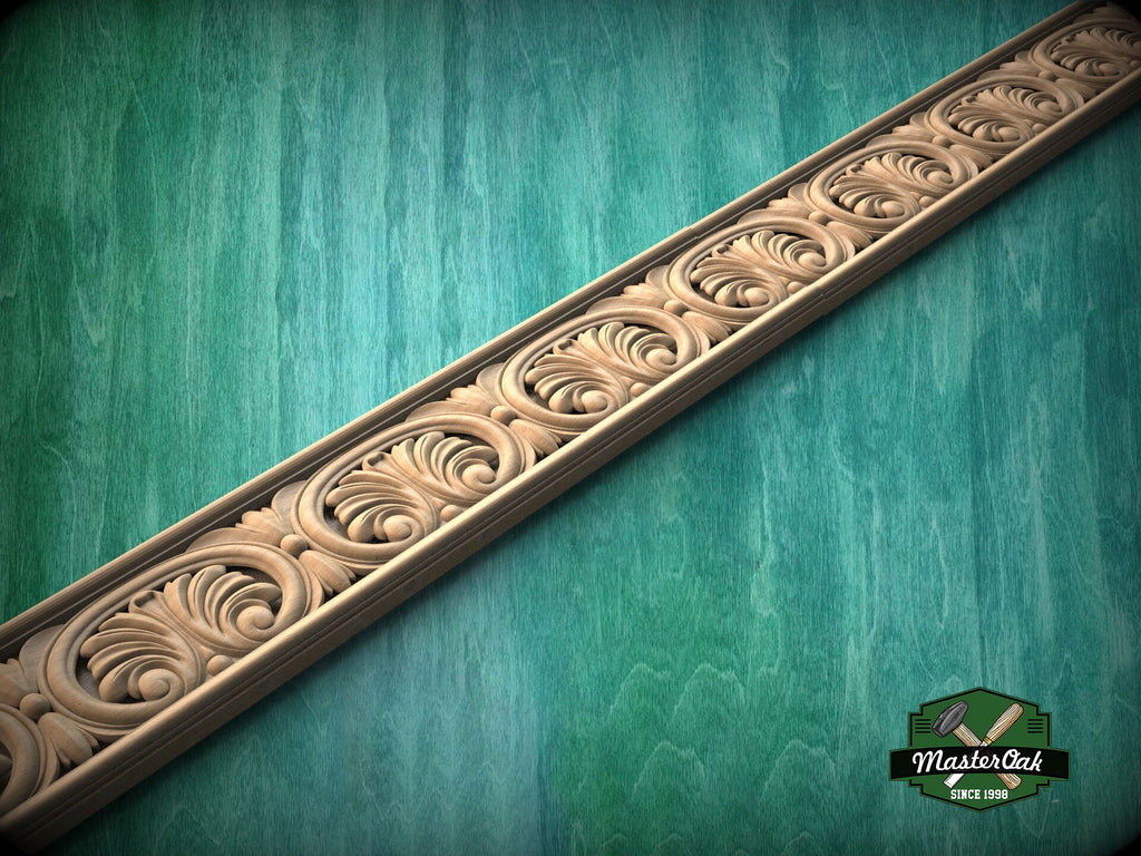 Greek Revival Wood Trim – Classical Acanthus Leaf Carved Moulding, 40" Ornate molding panel, Carved wooden Baguette, wood trim for interiors