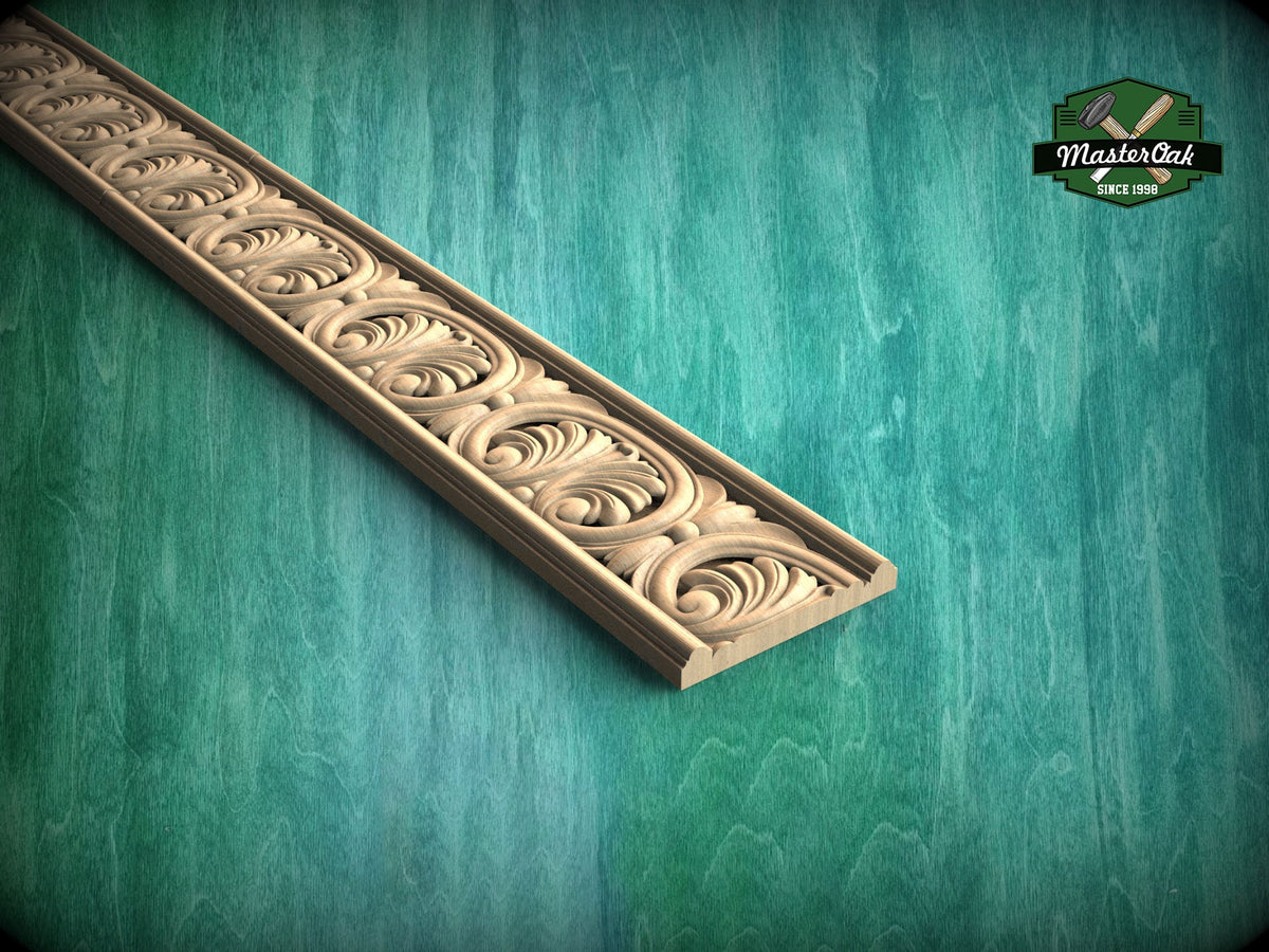 Greek Revival Wood Trim – Classical Acanthus Leaf Carved Moulding, 40" Ornate molding panel, Carved wooden Baguette, wood trim for interiors