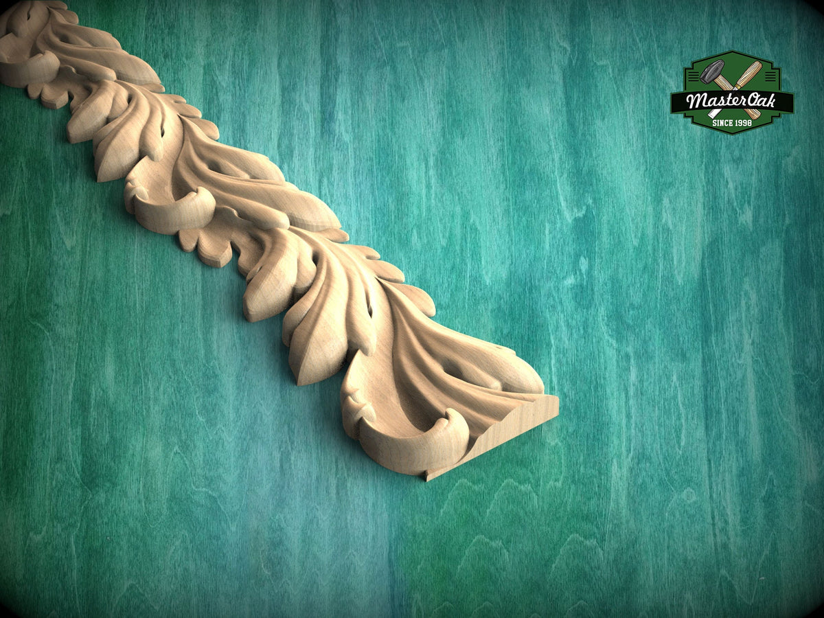 Acanthus Leaf Carved Wood Moulding – Opulent Baroque-Style Wooden Trim, 40", 1 pc, Unpainted,  Wooden Baguette, Furniture Moulding