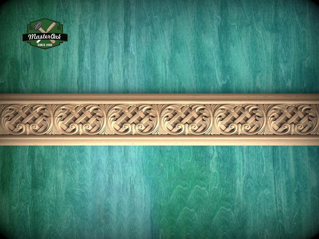 Elegant Wood Moulding with Celtic Interlace – Artisan Crafted Detail, 40" , 1 pc, Unpainted, Carved Home Decor, Furniture Baguette