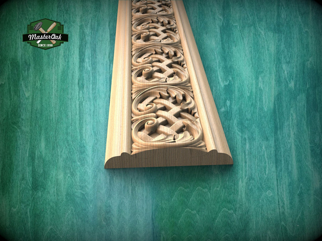 Elegant Wood Moulding with Celtic Interlace – Artisan Crafted Detail, 40" , 1 pc, Unpainted, Carved Home Decor, Furniture Baguette