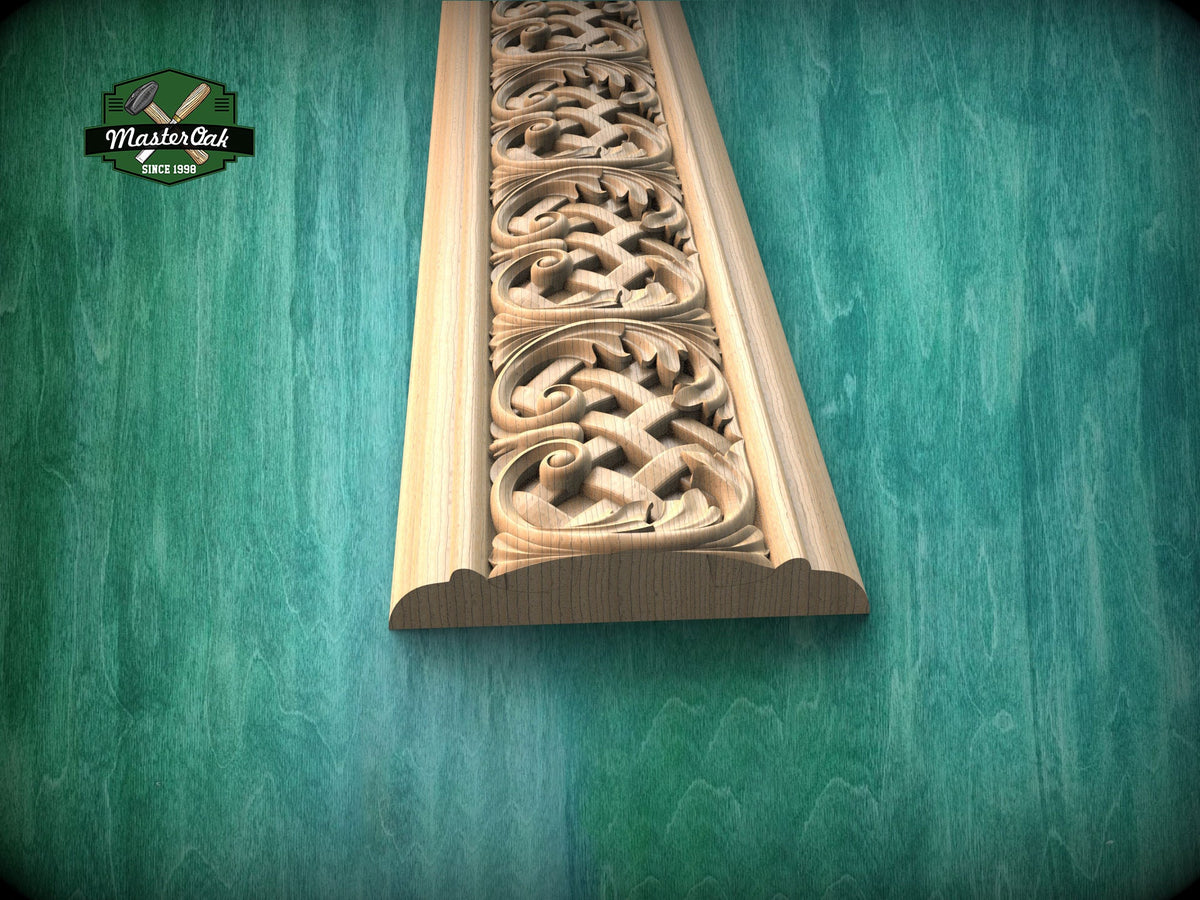 Elegant Wood Moulding with Celtic Interlace – Artisan Crafted Detail, 40" , 1 pc, Unpainted, Carved Home Decor, Furniture Baguette