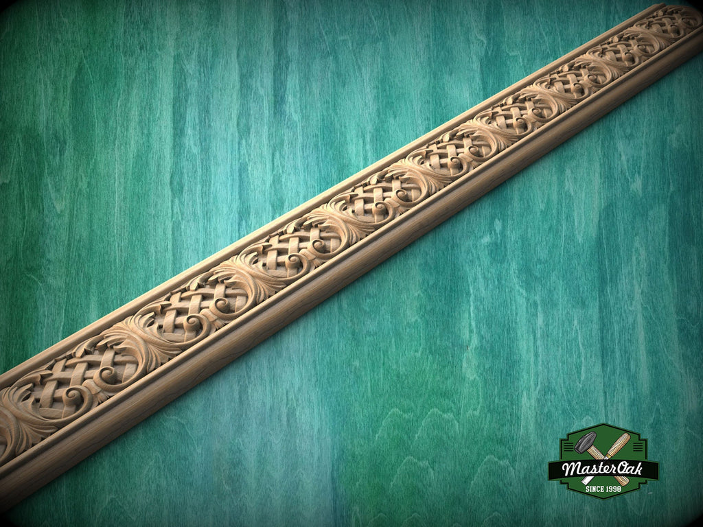 Elegant Wood Moulding with Celtic Interlace – Artisan Crafted Detail, 40" , 1 pc, Unpainted, Carved Home Decor, Furniture Baguette
