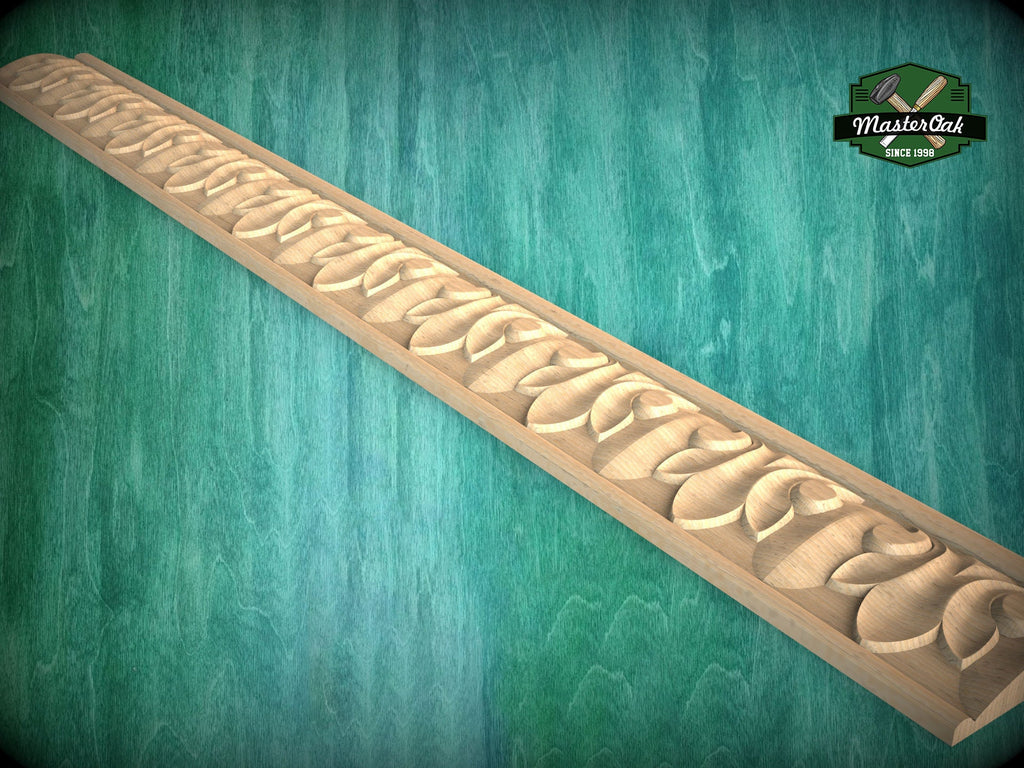Classic leaf-flame patterned Wood Moulding - Timeless Baroque Style Trim,  40" Symmetrical Design Moulding, 1 pc, Unpainted, Carved Baguette