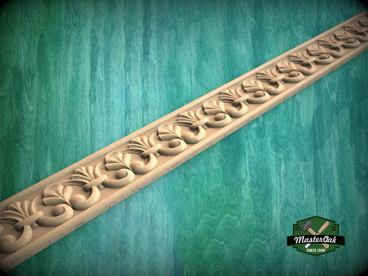 Elegant Leaf Scroll Molding - Classic Fleur-de-Lis Design,  40" Decorative wooden moulding for cornices and friezes, 1 pc, Unpainted