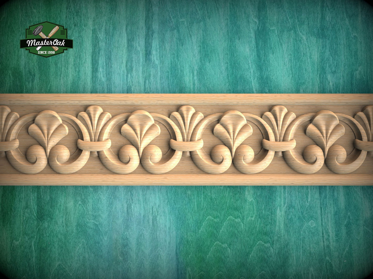 Elegant Leaf Scroll Molding - Classic Fleur-de-Lis Design,  40" Decorative wooden moulding for cornices and friezes, 1 pc, Unpainted