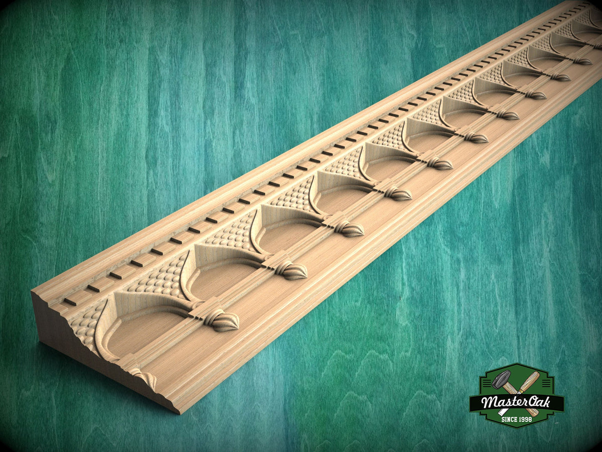 Architectural Carved Neo Gothic Tracery Cornice - Classical Crown Molding, 40", 1 pc, Unpainted, Carved Baguette, Gothic Style Molding