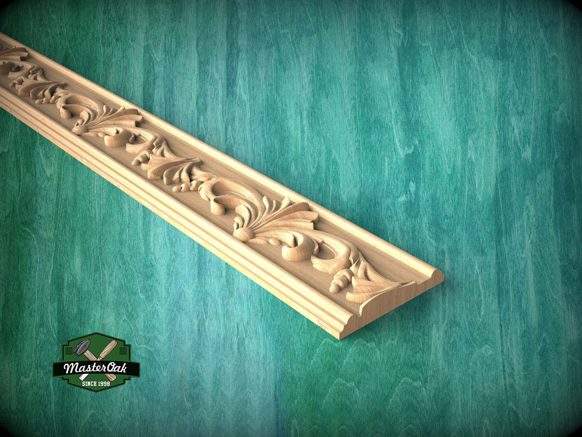 Classic Leaf Swirl Molding - Historical Acanthus Trim, 40", 1 pc, Unpainted, Unique Architectural Detail, Carved Baguette