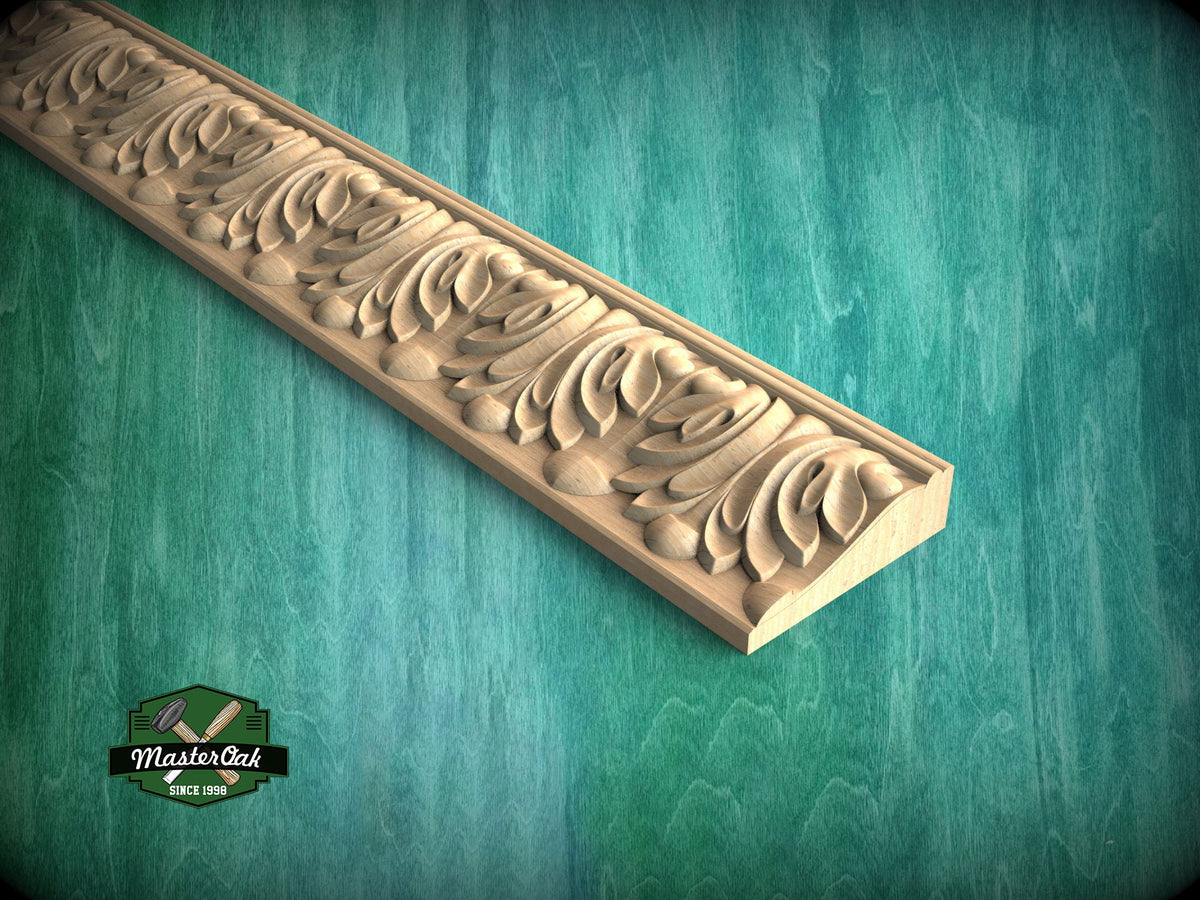 Opulent Foliage Rhythm Molding - Sophisticated Wood Detail, 40" Elegant Wood Detail, 1 pc, Unpainted, Carved Baguette