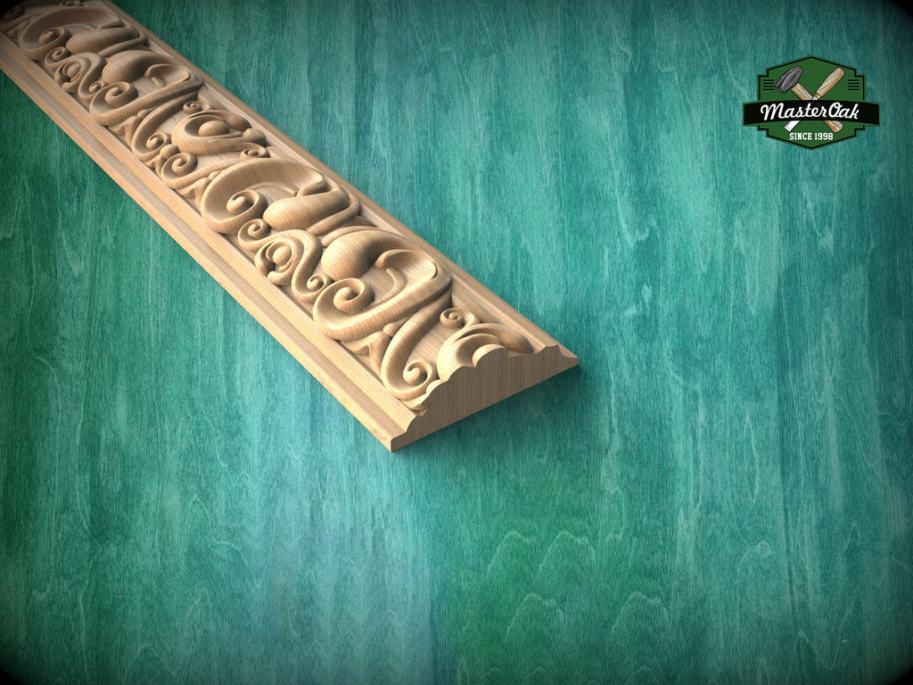 Opulent Scrolls and Waves - Baroque Style Carved Wood Molding, 40" Elegant Wood Detail, 1 pc, Unpainted, Carved Baguette