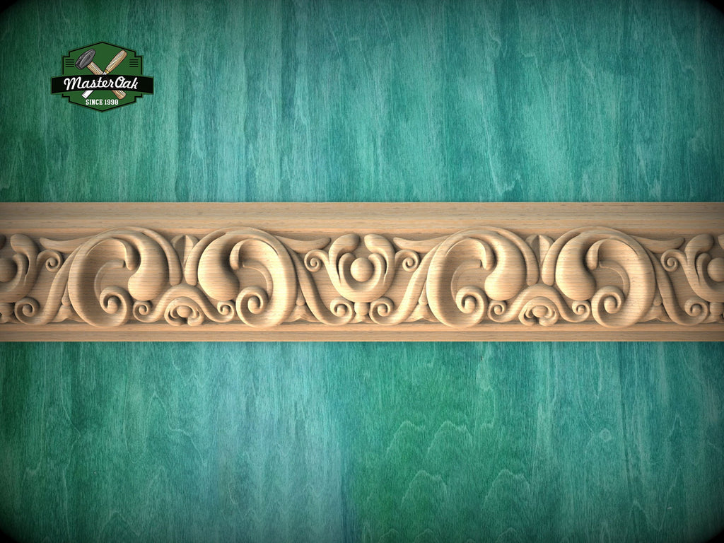 Opulent Scrolls and Waves - Baroque Style Carved Wood Molding, 40" Elegant Wood Detail, 1 pc, Unpainted, Carved Baguette