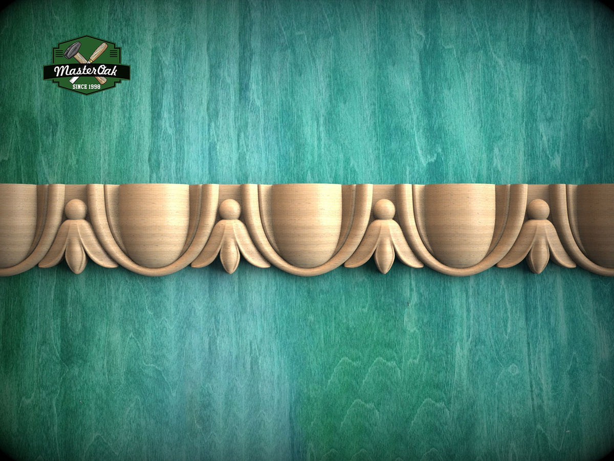 Traditional Flower and Egg Pattern Wood Moulding - Classic Decor, 40" Versatile Wood Trim, 1 pc, Unpainted, Carved Baguette