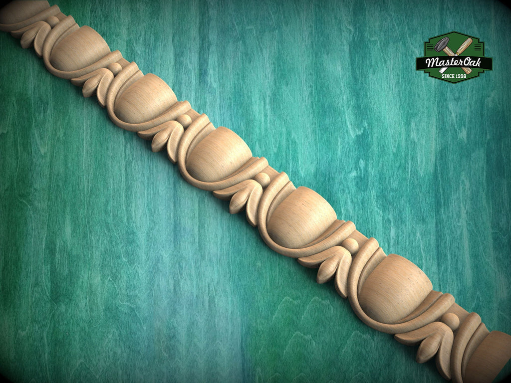 Traditional Flower and Egg Pattern Wood Moulding - Classic Decor, 40" Versatile Wood Trim, 1 pc, Unpainted, Carved Baguette