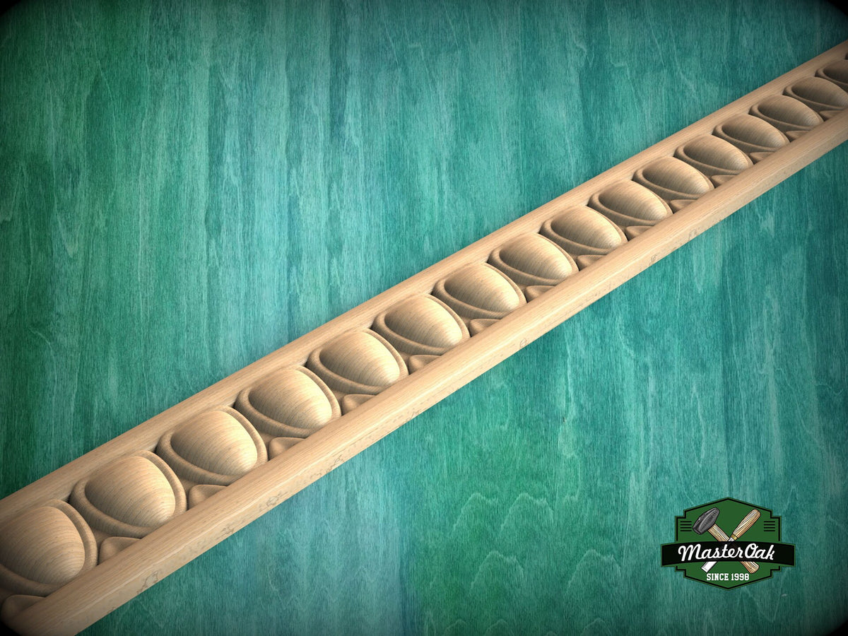 Contoured Shield Pattern Molding - Symmetrical Wood Elegance, 40" Classic & Modern Decor, 1 pc, Unpainted, Shield-Shaped Carved Baguette