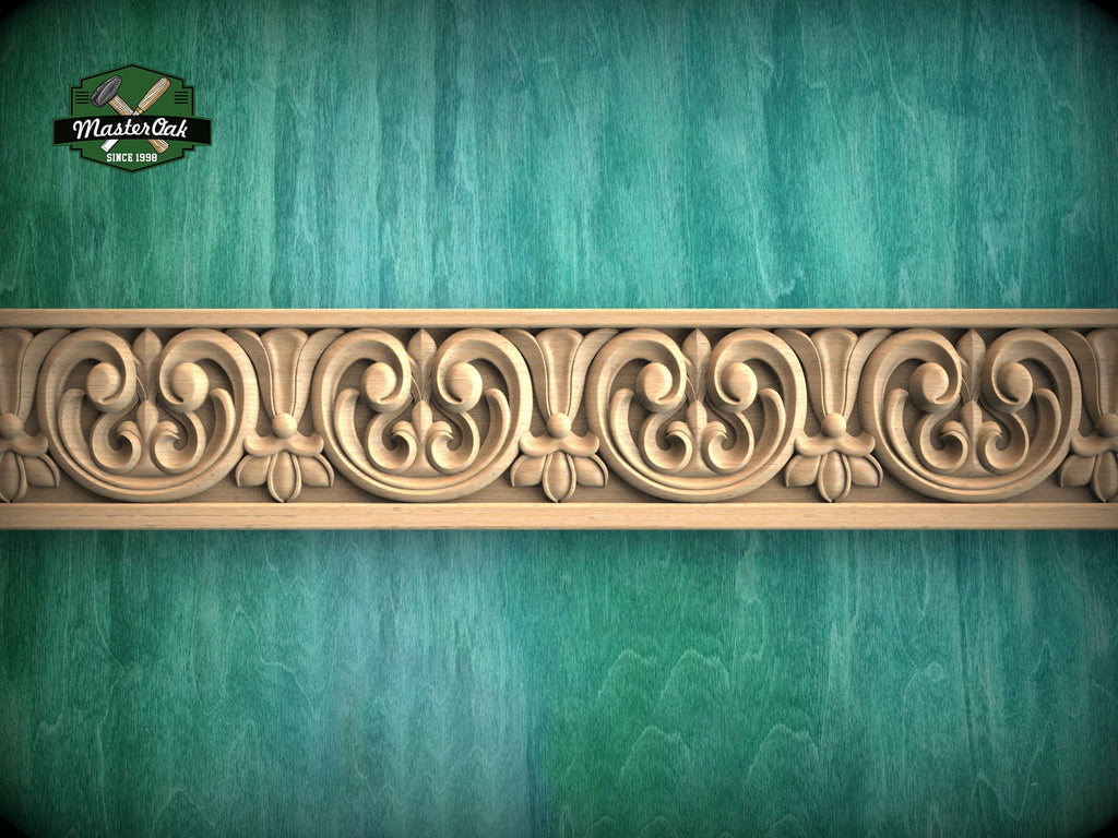 Wooden Moulding with Botanical Motif - Classic Rococo Flourish Style , 40" Classic & Modern Decor, 1 pc, Unpainted, Wood Carved Baguette