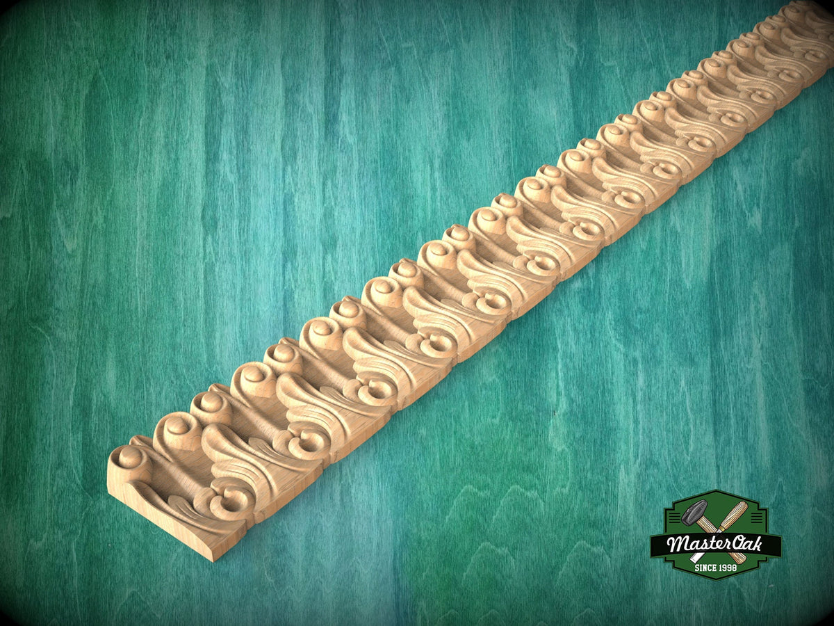 Renaissance Scroll and Acanthus Molding - Artisanal Architectural Trim, 40" Timeless Scrollwork Detail, 1 pc, Unpainted, Carved Baguette