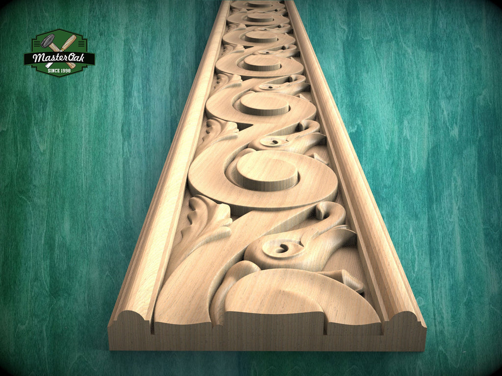 Blossom Wave Carved Wood Molding - Nature-Inspired Decor, 40", 1 pc, Unpainted, Unique Architectural Detail, Carved Baguette
