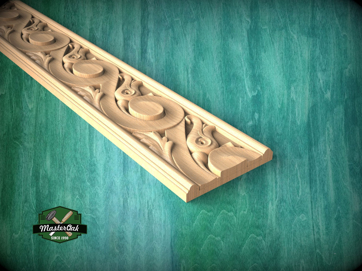 Blossom Wave Carved Wood Molding - Nature-Inspired Decor, 40", 1 pc, Unpainted, Unique Architectural Detail, Carved Baguette