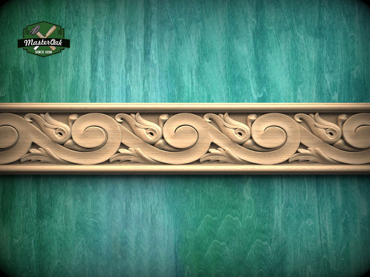 Blossom Wave Carved Wood Molding - Nature-Inspired Decor, 40", 1 pc, Unpainted, Unique Architectural Detail, Carved Baguette
