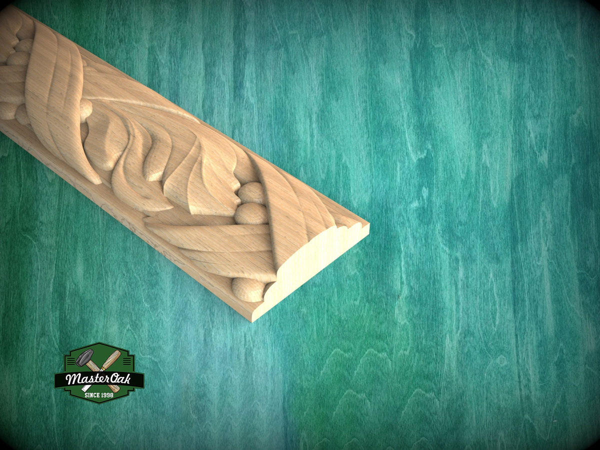 Acanthus Leaf and Berry Ribbon Molding - Classical Decor Piece, 40" Elegant Wood Detail, 1 pc, Unpainted, Carved Baguette