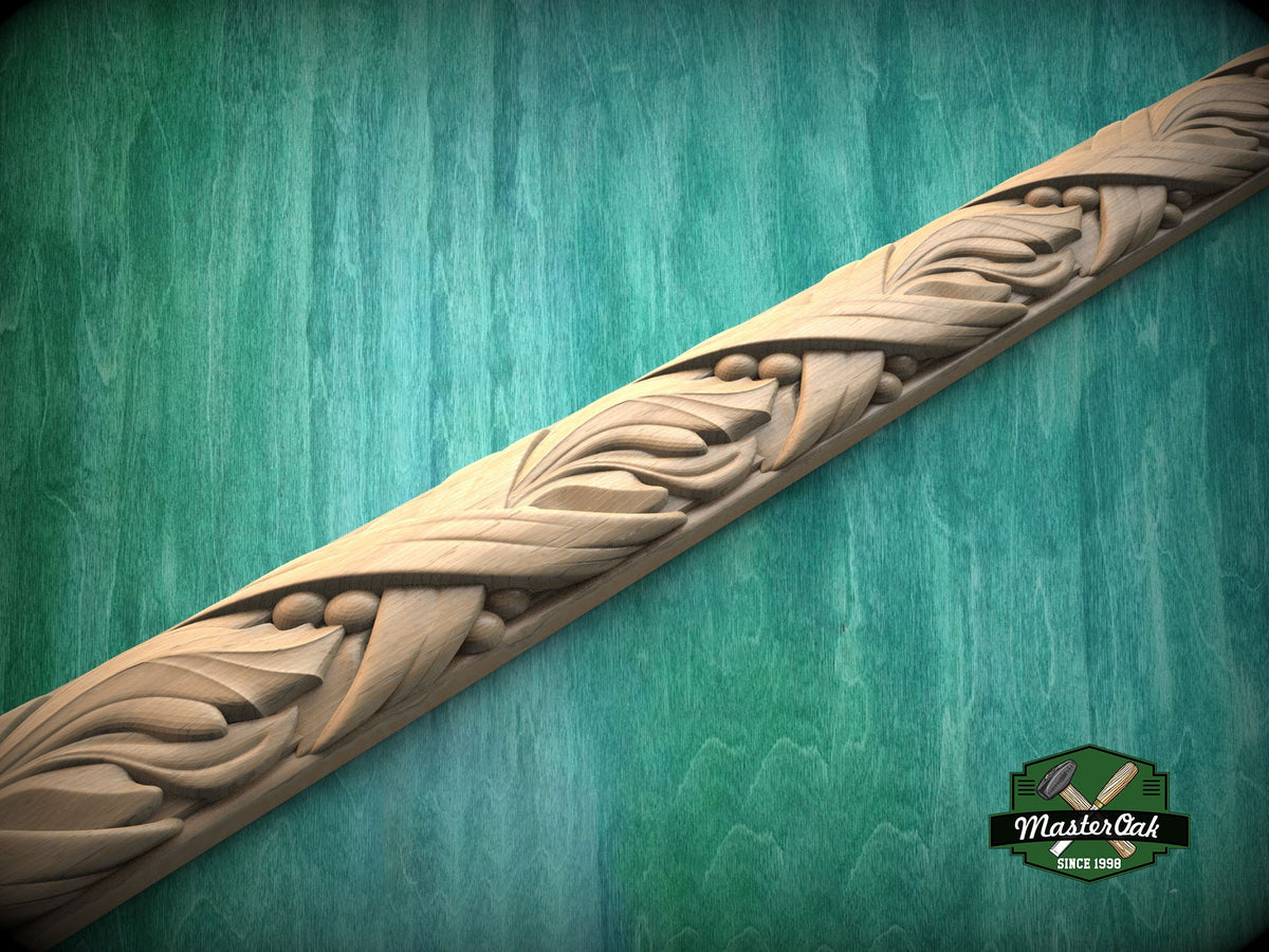 Acanthus Leaf and Berry Ribbon Molding - Classical Decor Piece, 40" Elegant Wood Detail, 1 pc, Unpainted, Carved Baguette