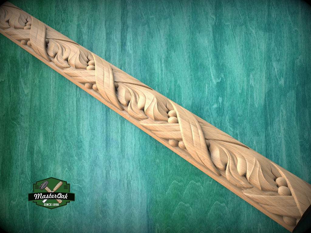 Acanthus Leaf and Berry Ribbon Molding - Classical Decor Piece, 40" Elegant Wood Detail, 1 pc, Unpainted, Carved Baguette