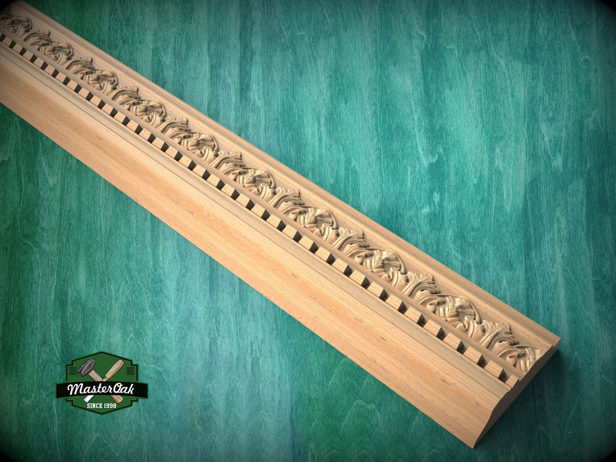 Timeless Acanthus Leaf Molding with Contemporary Blocks - Stylish Decor Accent, 40" Elegant Wood Detail, 1 pc, Unpainted, Carved Baguette