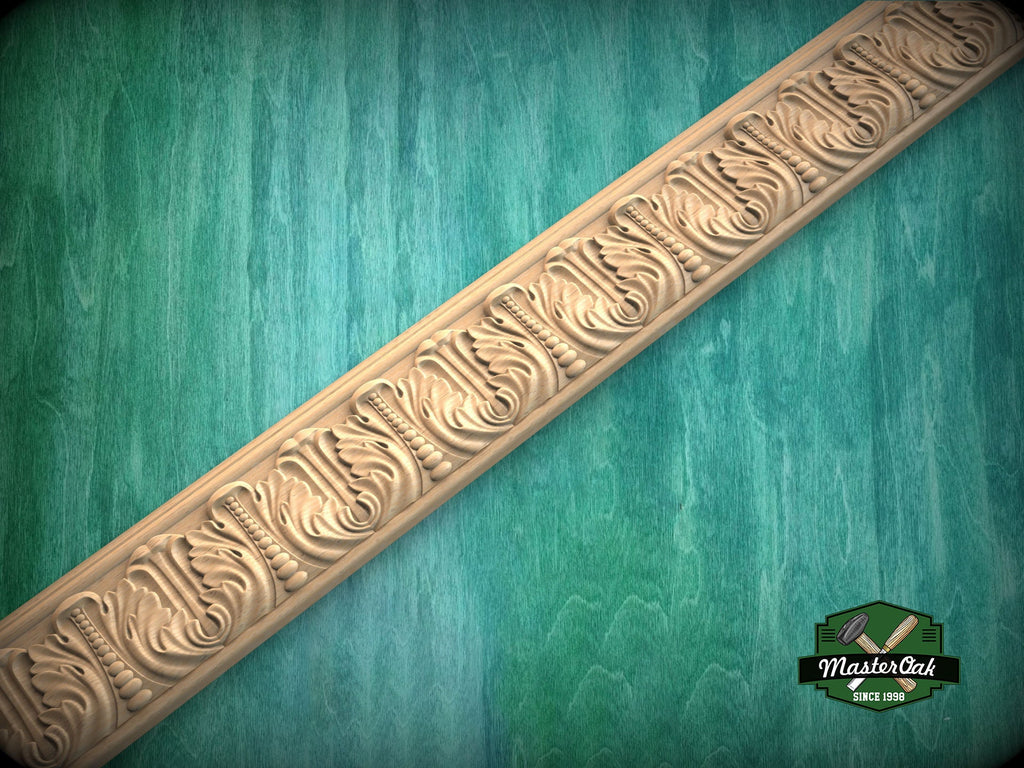 Beaded Acanthus Leaf Wood Molding - Rich Textured Detail, 40" , 1 pc, Unpainted, Dynamic Foliate Wood Baguette