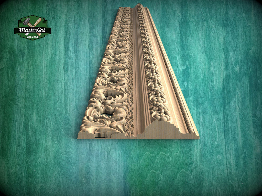 Imperial Luxury: Carved Wood Moulding, 40" , 1 pc, Unpainted, Dynamic Foliate Wood Baguette, Elite Wooden Decoration
