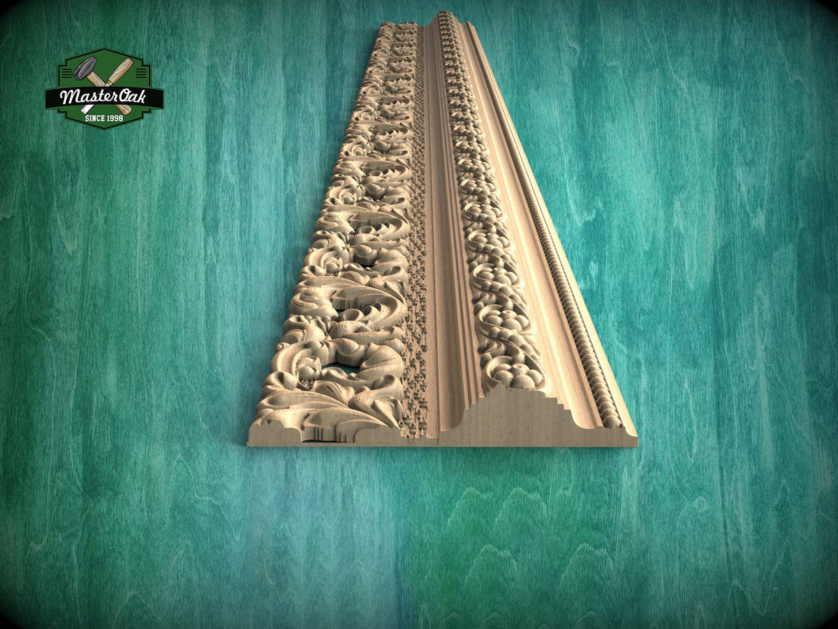 Imperial Luxury: Carved Wood Moulding, 40" , 1 pc, Unpainted, Dynamic Foliate Wood Baguette, Elite Wooden Decoration