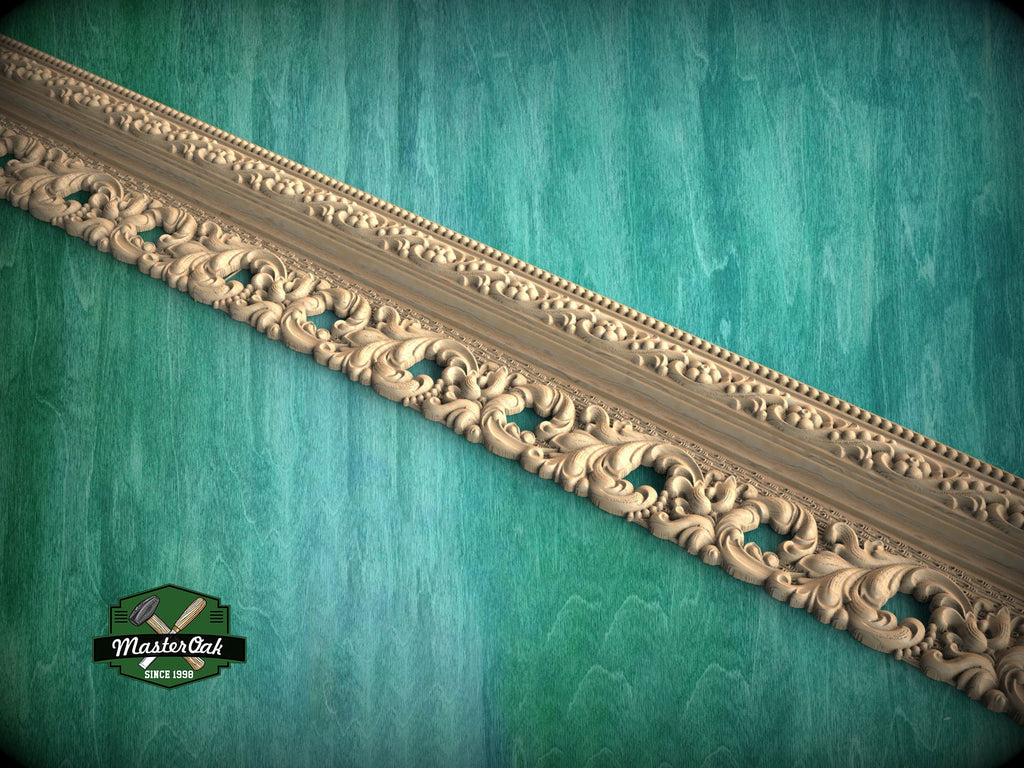 Imperial Luxury: Carved Wood Moulding, 40" , 1 pc, Unpainted, Dynamic Foliate Wood Baguette, Elite Wooden Decoration