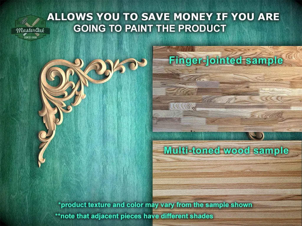 Scrolls Wood Carving (pair) made of wood, Set of 2pc, decorative wood, Classical-style hardwood acanthus cabinet onlays